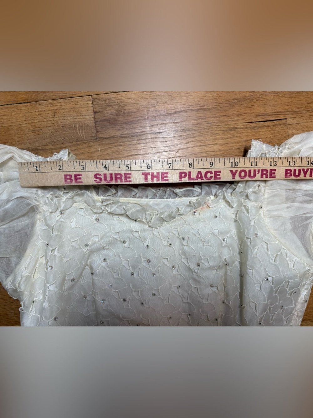 Vintage Ivory Lace Sequin Boho Cottagecore Wedding Dress - Picture 9 of 14